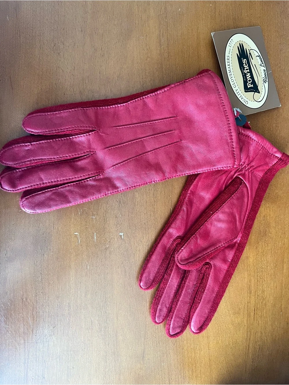 Fownes Women’s Fleece Lived Red Gloves Leather S/M NWT